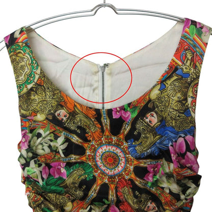 Dolce & Gabbana Dress Silk 100% Sleeveless Shirred Majolica Pattern All Over — view 3