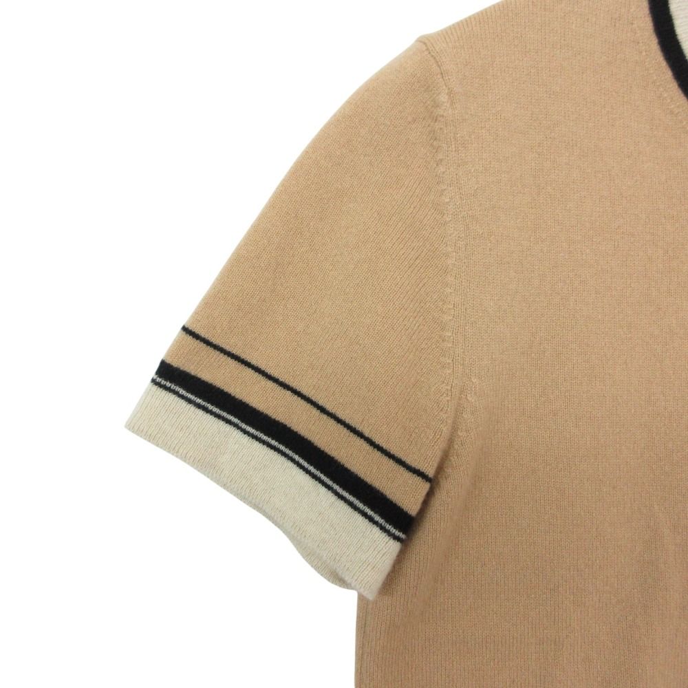 Hermes Knit Cashmere Short Sleeve Sweater Exlibris Embroidery Top Beige 38 — view 4