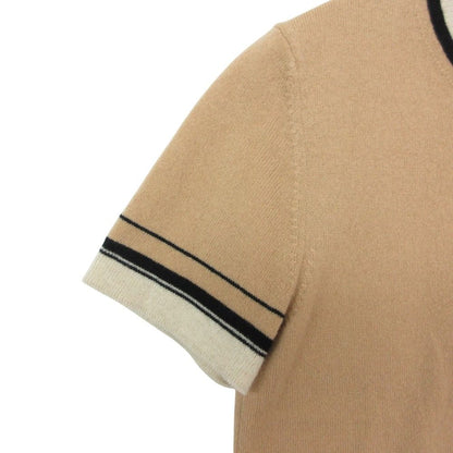 Hermes Knit Cashmere Short Sleeve Sweater Exlibris Embroidery Top Beige 38 — view 4