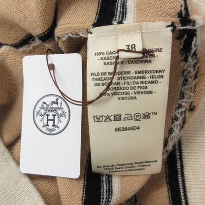 Hermes Knit Cashmere Short Sleeve Sweater Exlibris Embroidery Top Beige 38 — view 9
