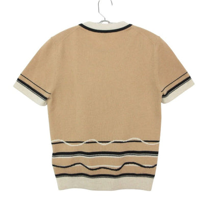 Hermes Knit Cashmere Short Sleeve Sweater Exlibris Embroidery Top Beige 38 — view 2