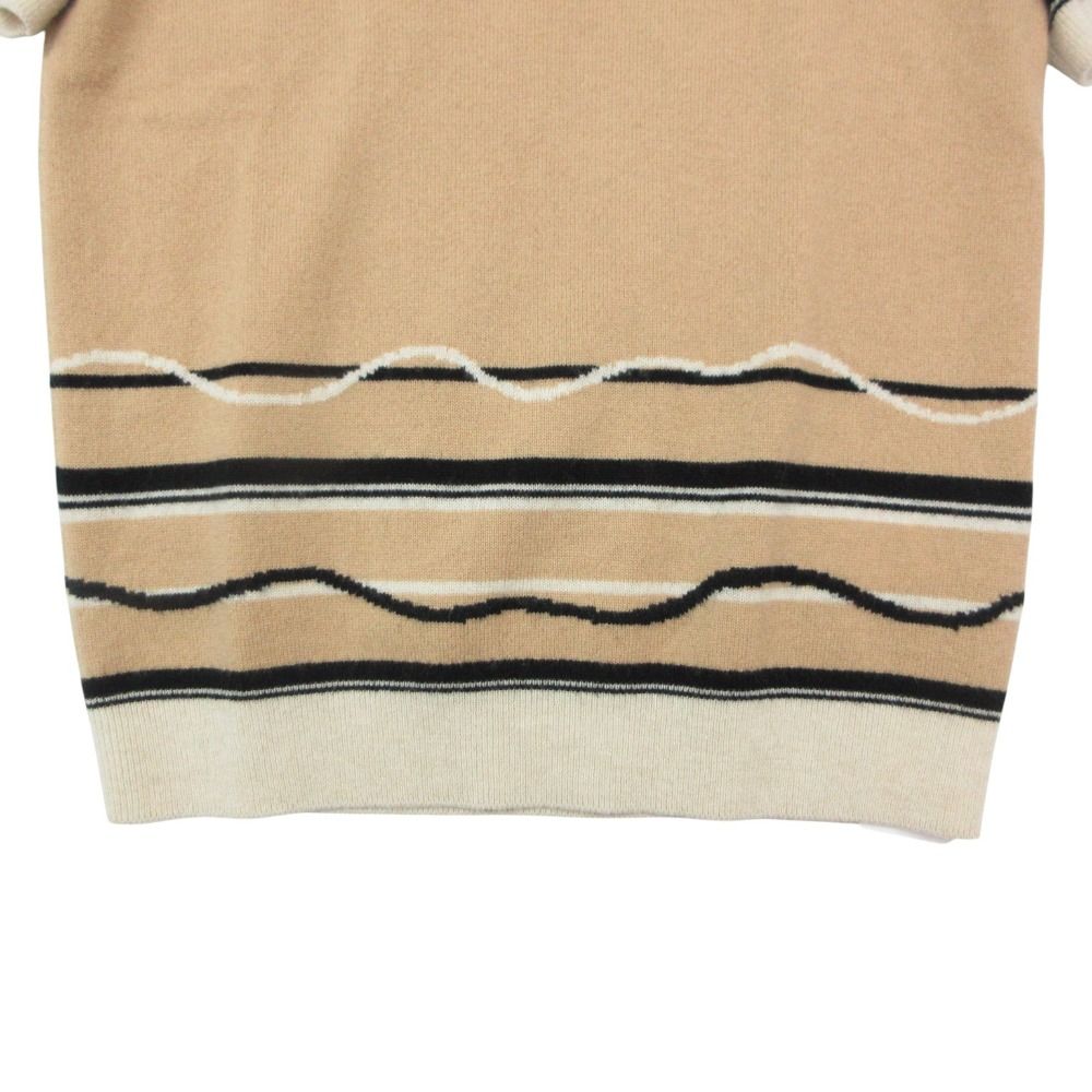 Hermes Knit Cashmere Short Sleeve Sweater Exlibris Embroidery Top Beige 38 — view 6