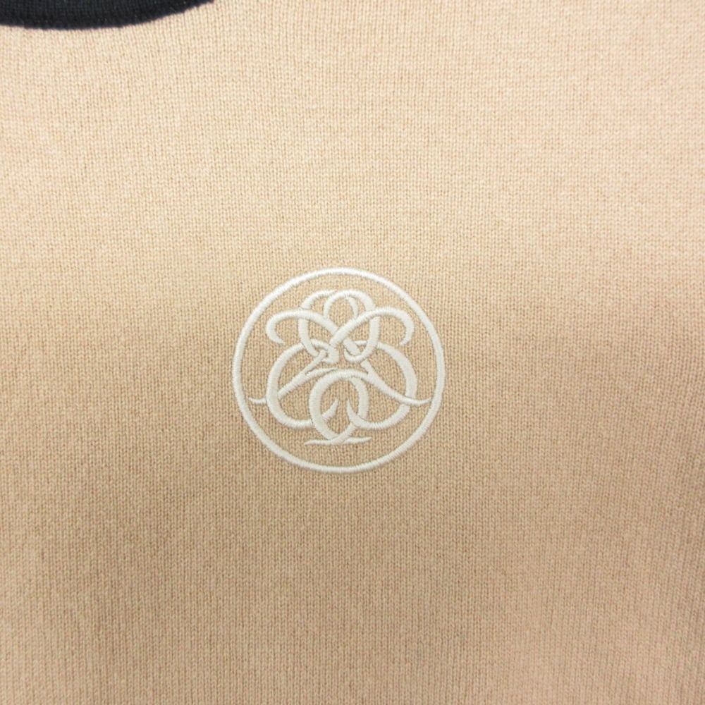 Hermes Knit Cashmere Short Sleeve Sweater Exlibris Embroidery Top Beige 38 — view 5