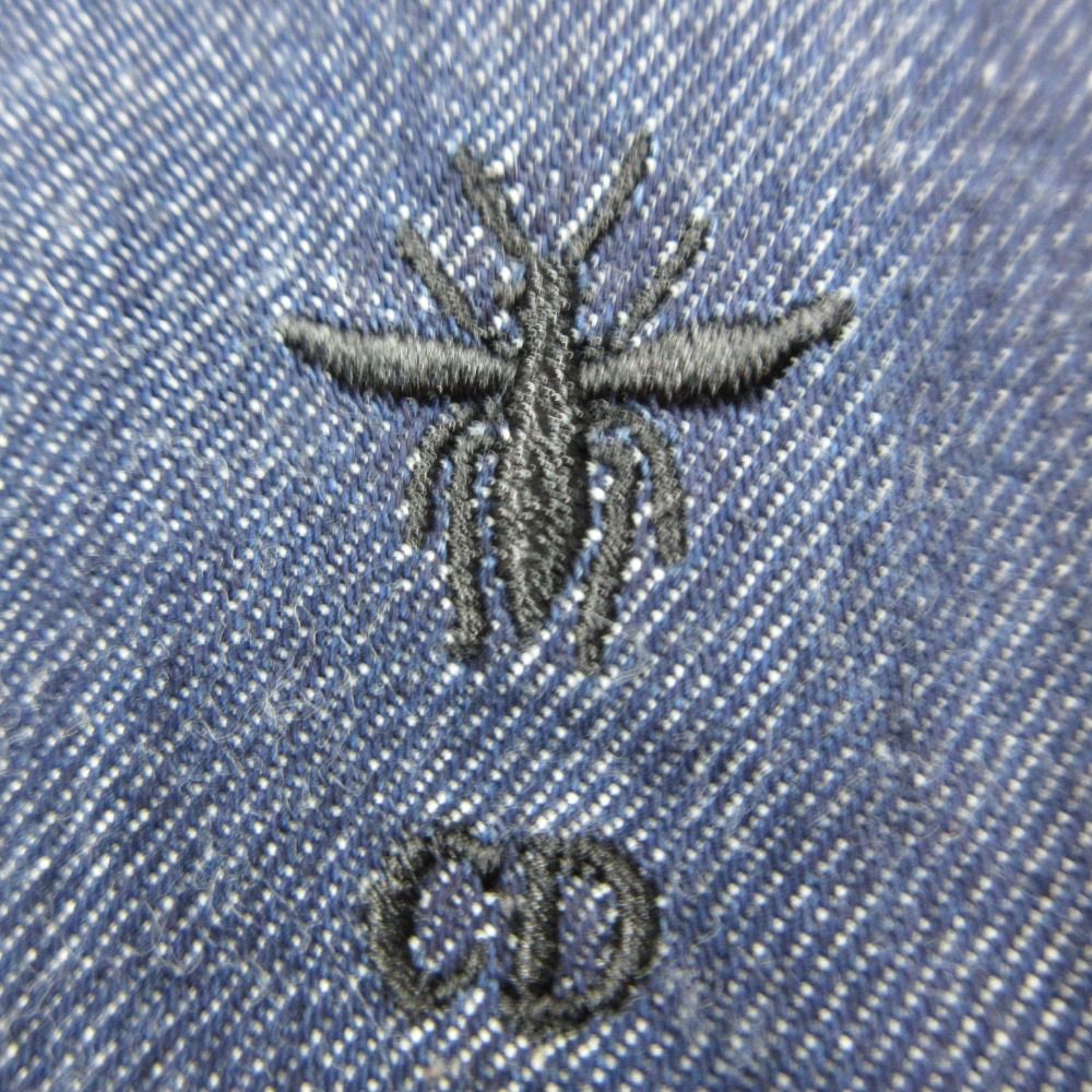 Dior Dress Denim Shirt Long Maxi Length Short Sleeve Bee Embroidery Indigo 42 — view 3