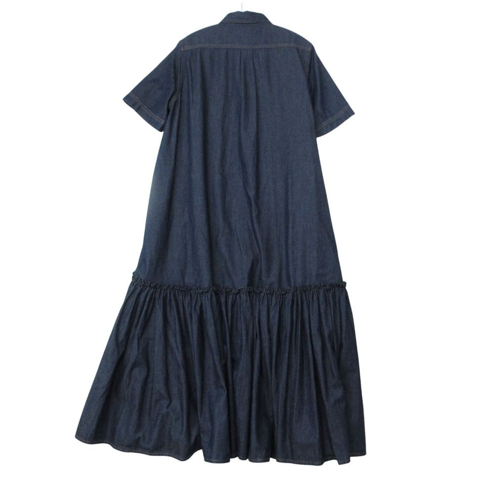 Dior Dress Denim Shirt Long Maxi Length Short Sleeve Bee Embroidery Indigo 42 — view 2