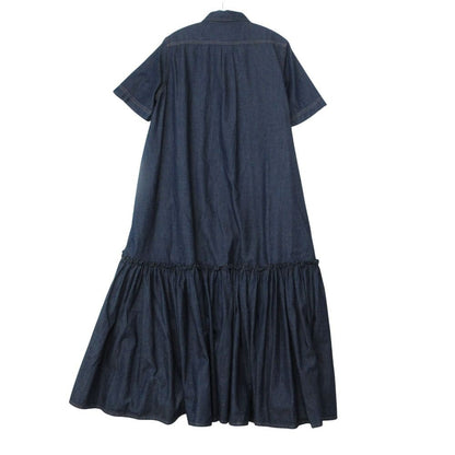 Dior Dress Denim Shirt Long Maxi Length Short Sleeve Bee Embroidery Indigo 42 — view 2