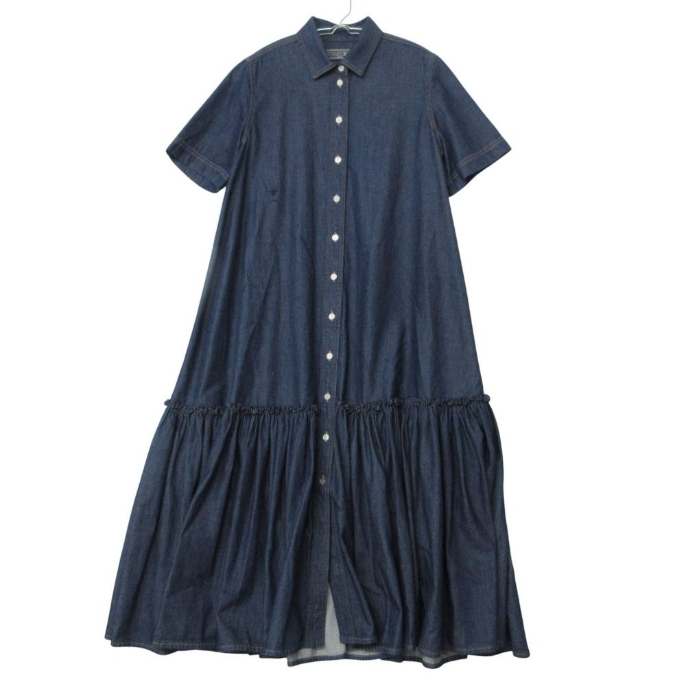 Dior Dress Denim Shirt Long Maxi Length Short Sleeve Bee Embroidery Indigo 42