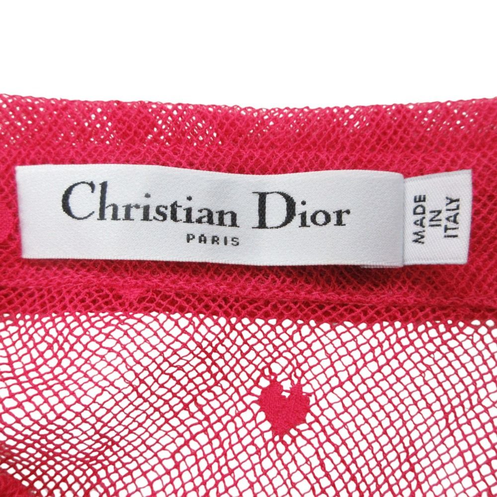 Dior Short Sleeve Shirt Blouse Mesh Sheer Heart Embroidery Bee Logo Top Pink — view 6