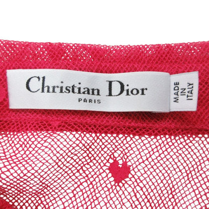 Dior Short Sleeve Shirt Blouse Mesh Sheer Heart Embroidery Bee Logo Top Pink — view 6