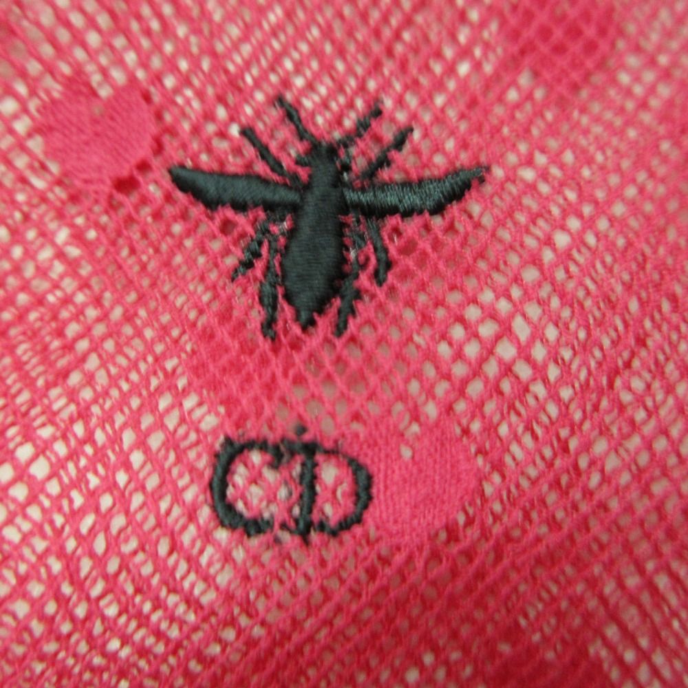 Dior Short Sleeve Shirt Blouse Mesh Sheer Heart Embroidery Bee Logo Top Pink — view 3
