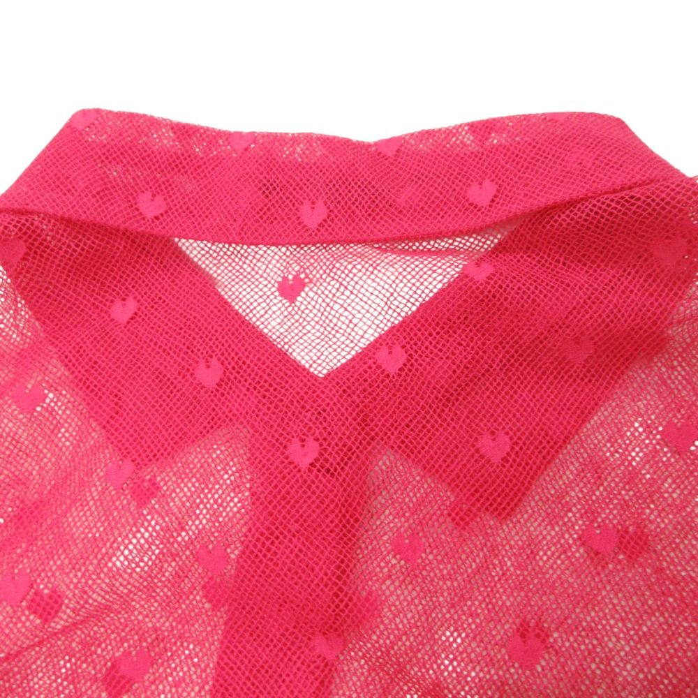 Dior Short Sleeve Shirt Blouse Mesh Sheer Heart Embroidery Bee Logo Top Pink — view 7