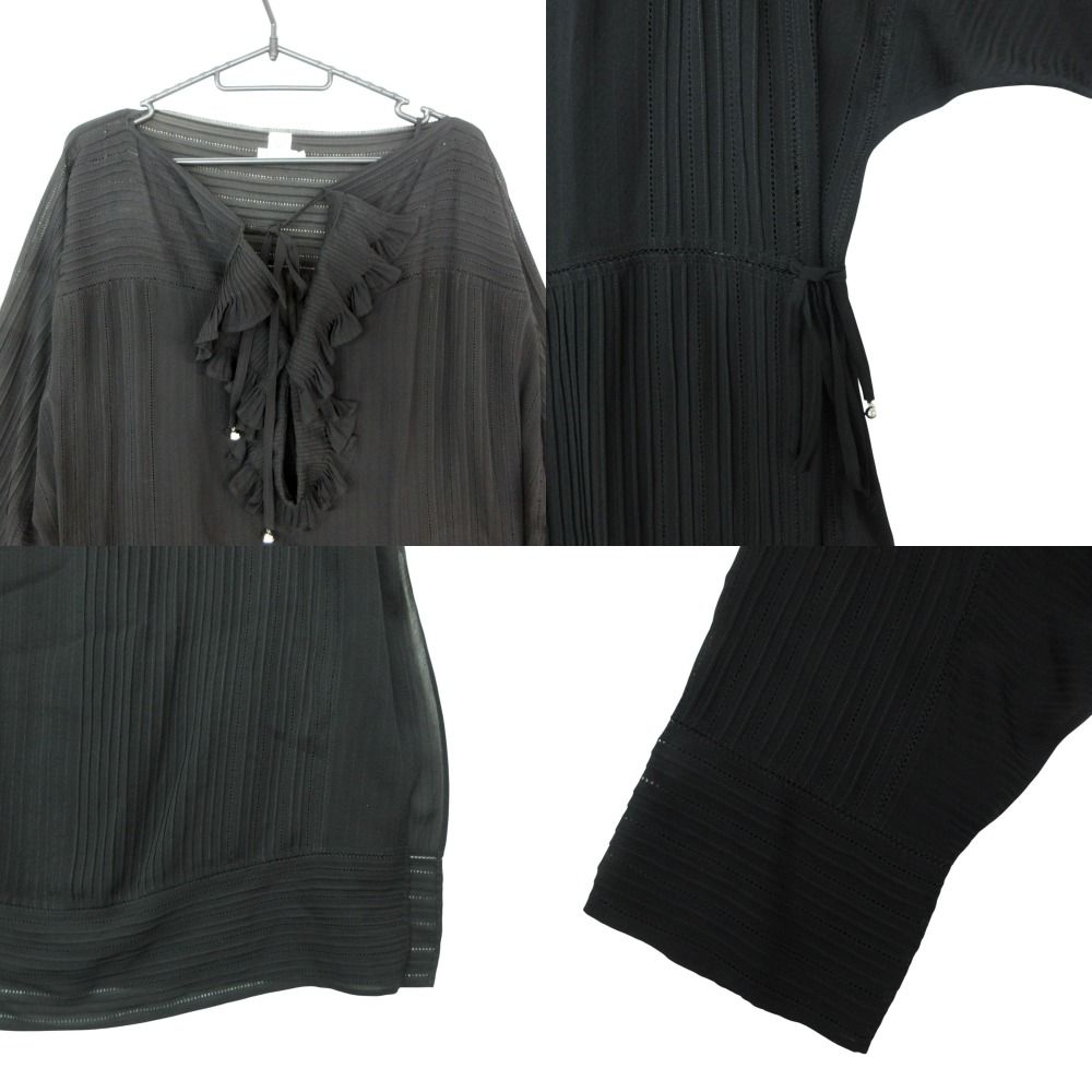Hermes Long Dress Set Silk 100% Sheer Ensemble Cami Black 40 — view 8