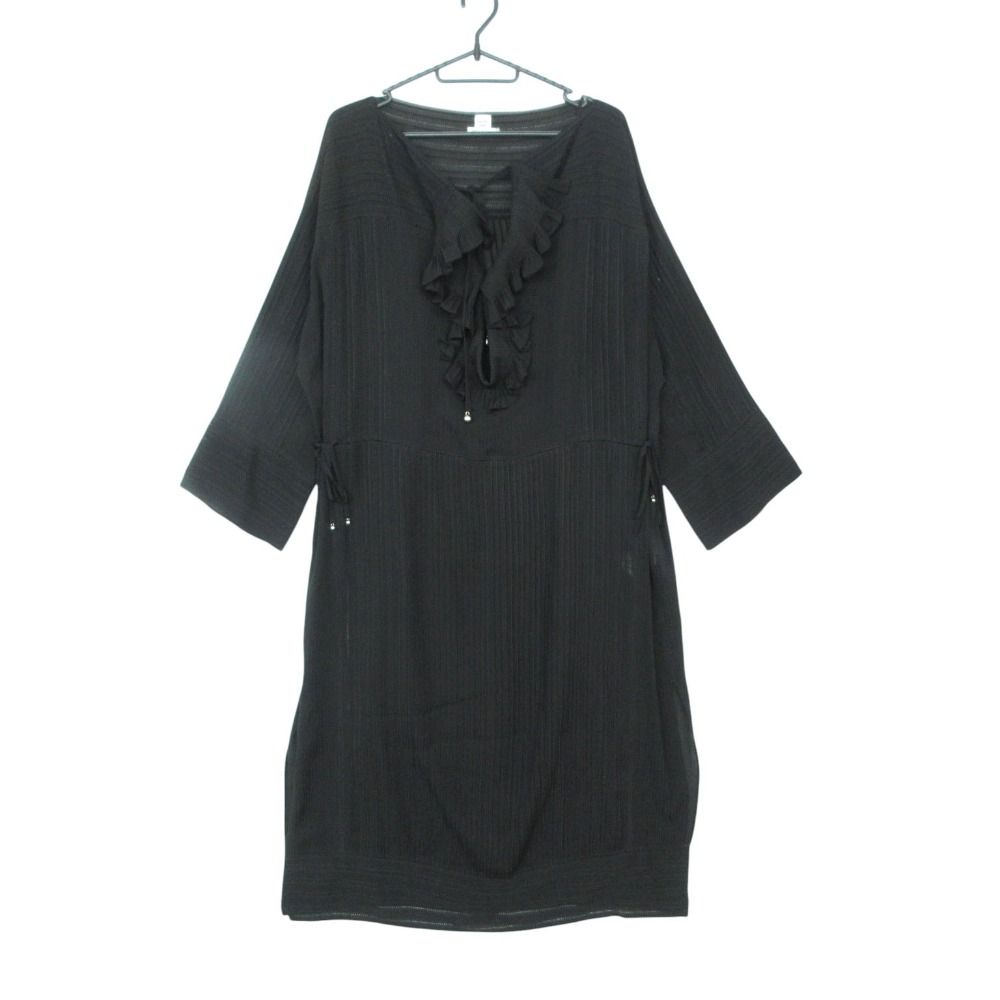 Hermes Long Dress Set Silk 100% Sheer Ensemble Cami Black 40