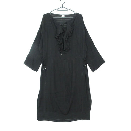 Hermes Long Dress Set Silk 100% Sheer Ensemble Cami Black 40