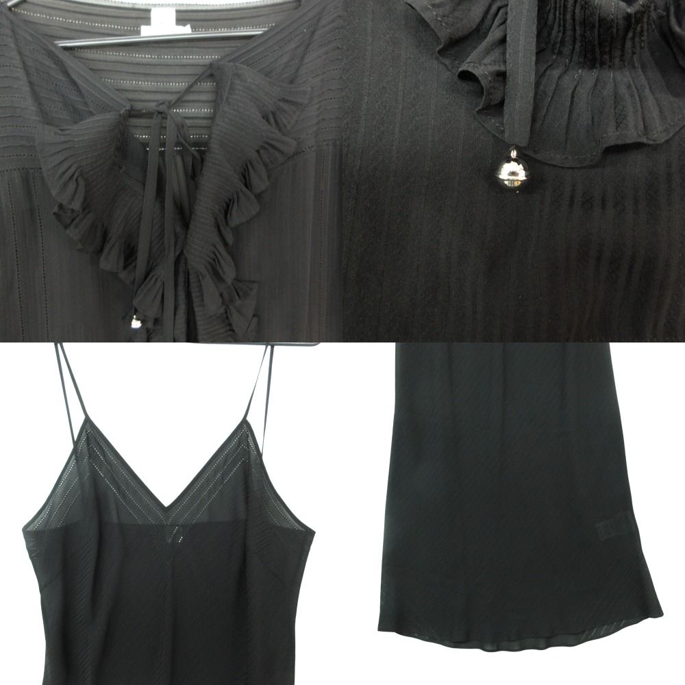 Hermes Long Dress Set Silk 100% Sheer Ensemble Cami Black 40 — view 9