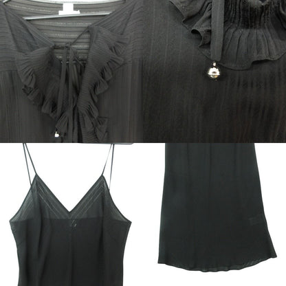 Hermes Long Dress Set Silk 100% Sheer Ensemble Cami Black 40 — view 9