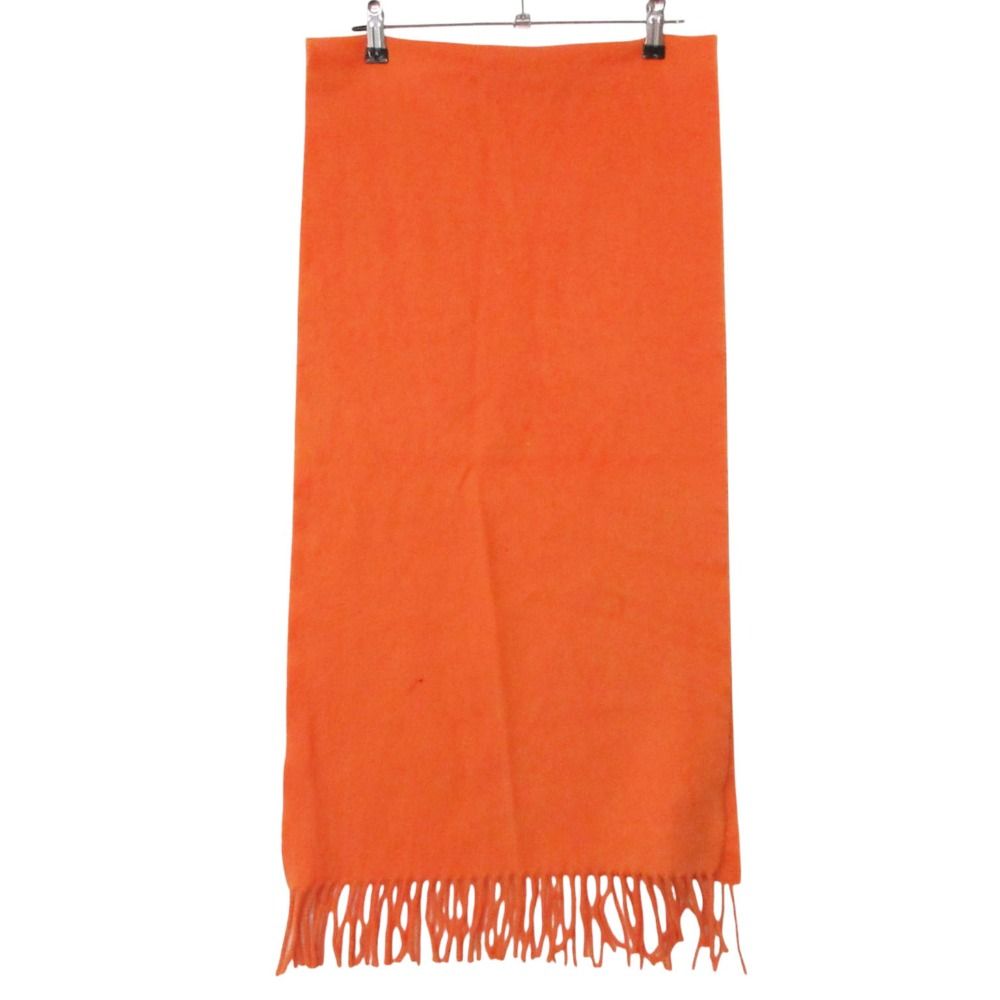 Hermes Scarf Cashmere Fringe Logo Embroidery Orange