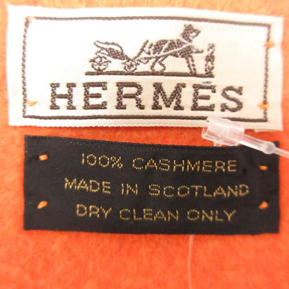 Hermes Scarf Cashmere Fringe Logo Embroidery Orange — view 3