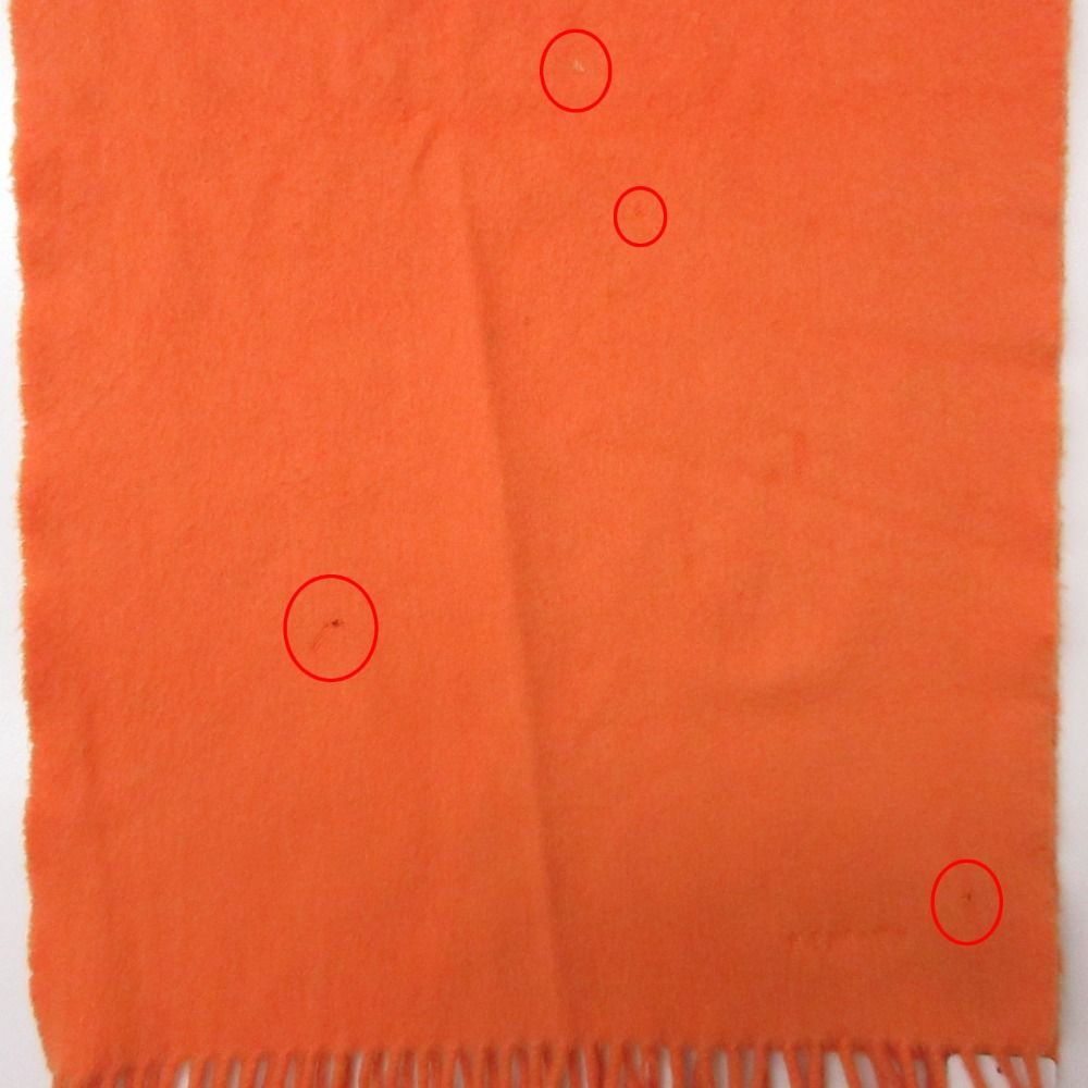 Hermes Scarf Cashmere Fringe Logo Embroidery Orange — view 7