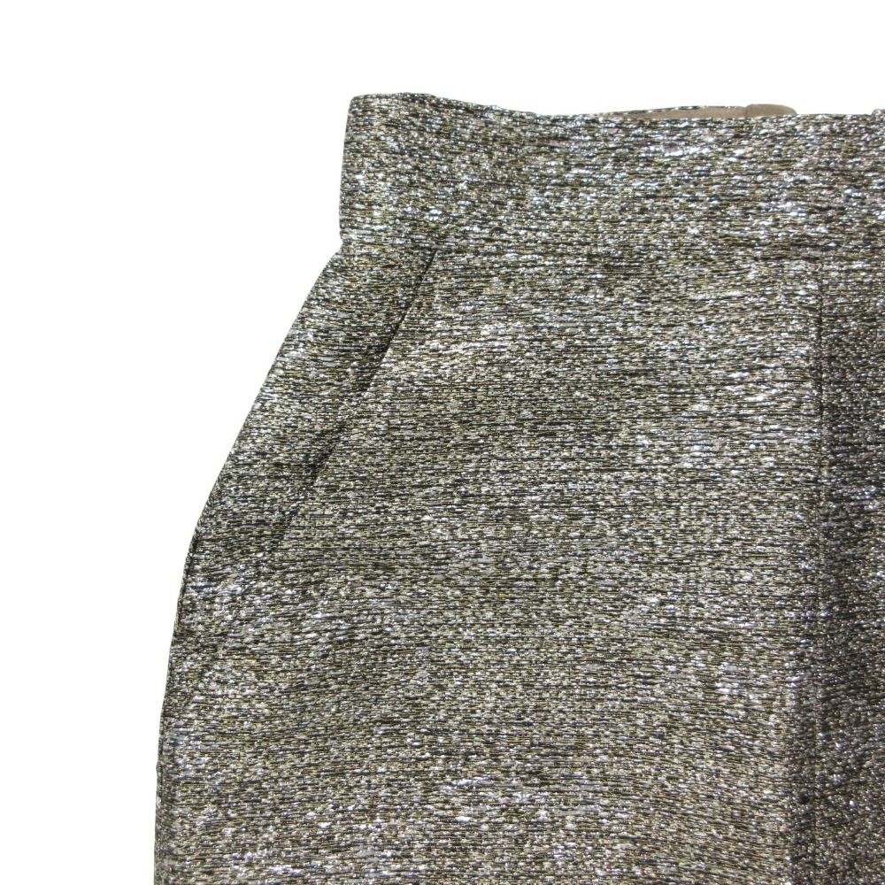 Chanel Mini Skirt Lame Slit Tweed CC Logo Plate Tight Knee Length Gold 34 — view 6