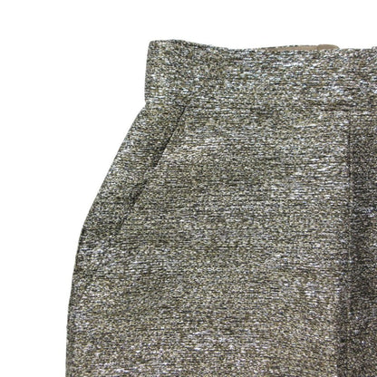 Chanel Mini Skirt Lame Slit Tweed CC Logo Plate Tight Knee Length Gold 34 — view 6
