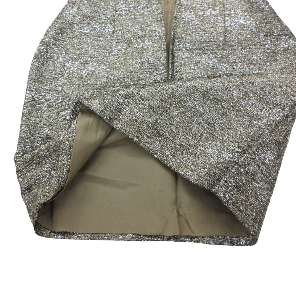 Chanel Mini Skirt Lame Slit Tweed CC Logo Plate Tight Knee Length Gold 34 — view 4