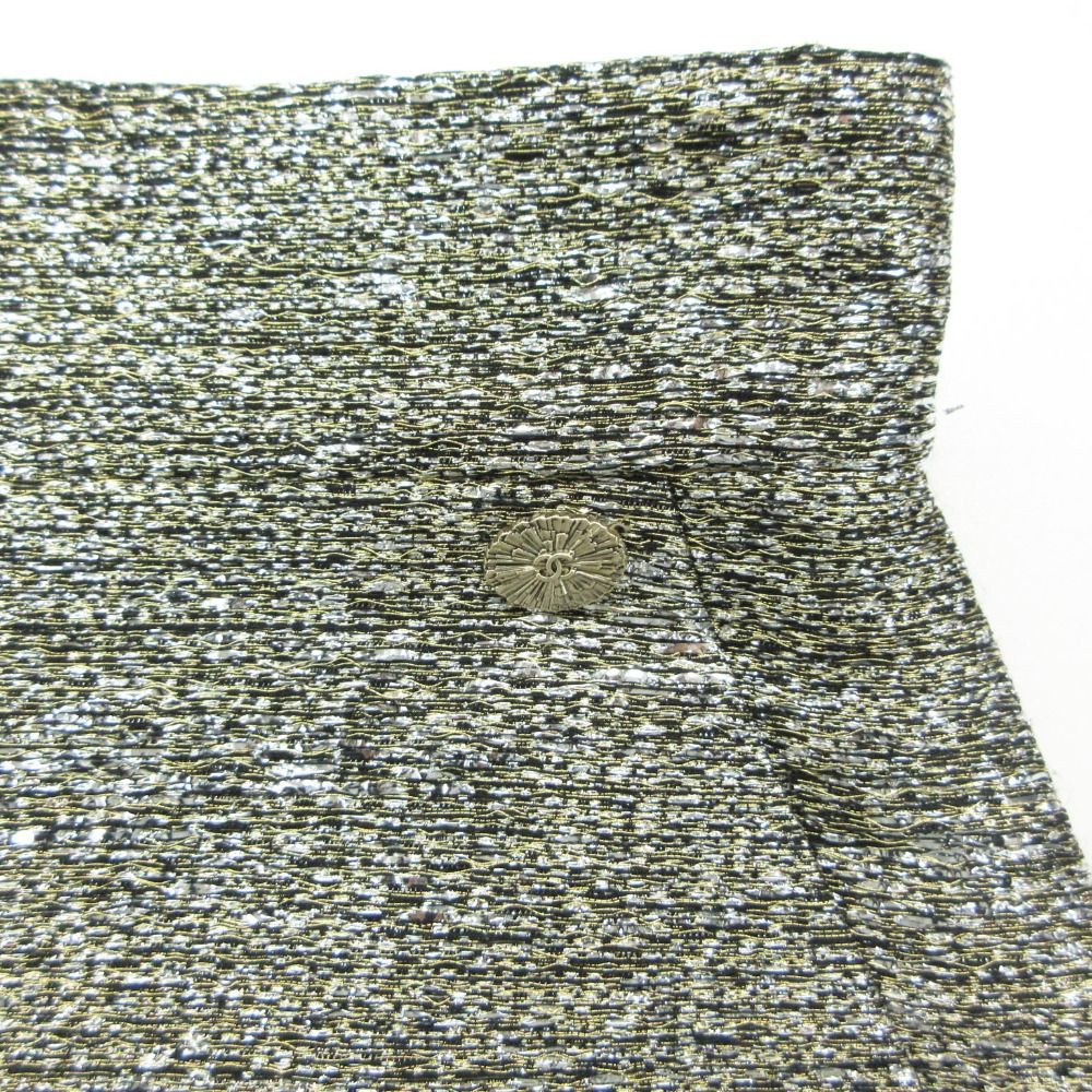 Chanel Mini Skirt Lame Slit Tweed CC Logo Plate Tight Knee Length Gold 34 — view 5