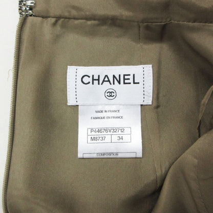 Chanel Mini Skirt Lame Slit Tweed CC Logo Plate Tight Knee Length Gold 34 — view 7