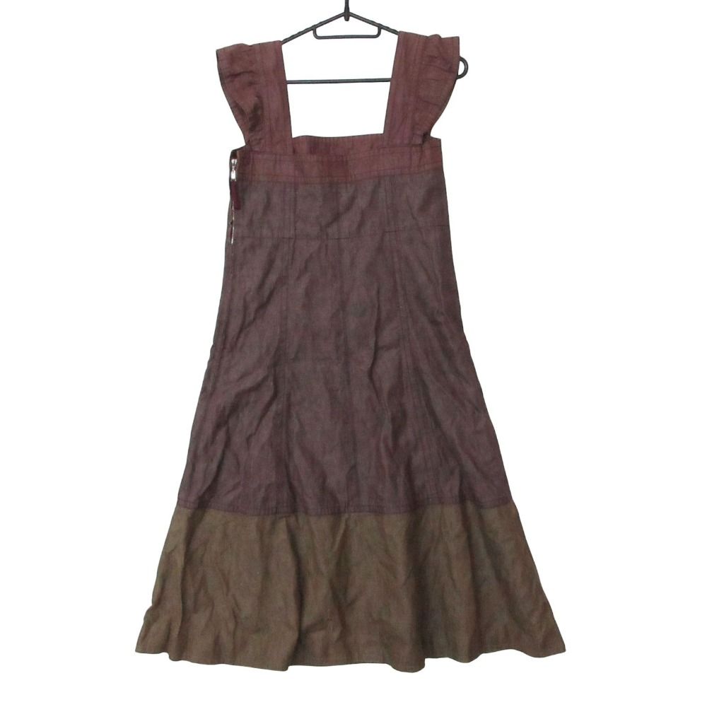 Louis Vuitton Dress Sleeveless Cotton Lami Bicolor Knee Length Burgundy Brown — view 2