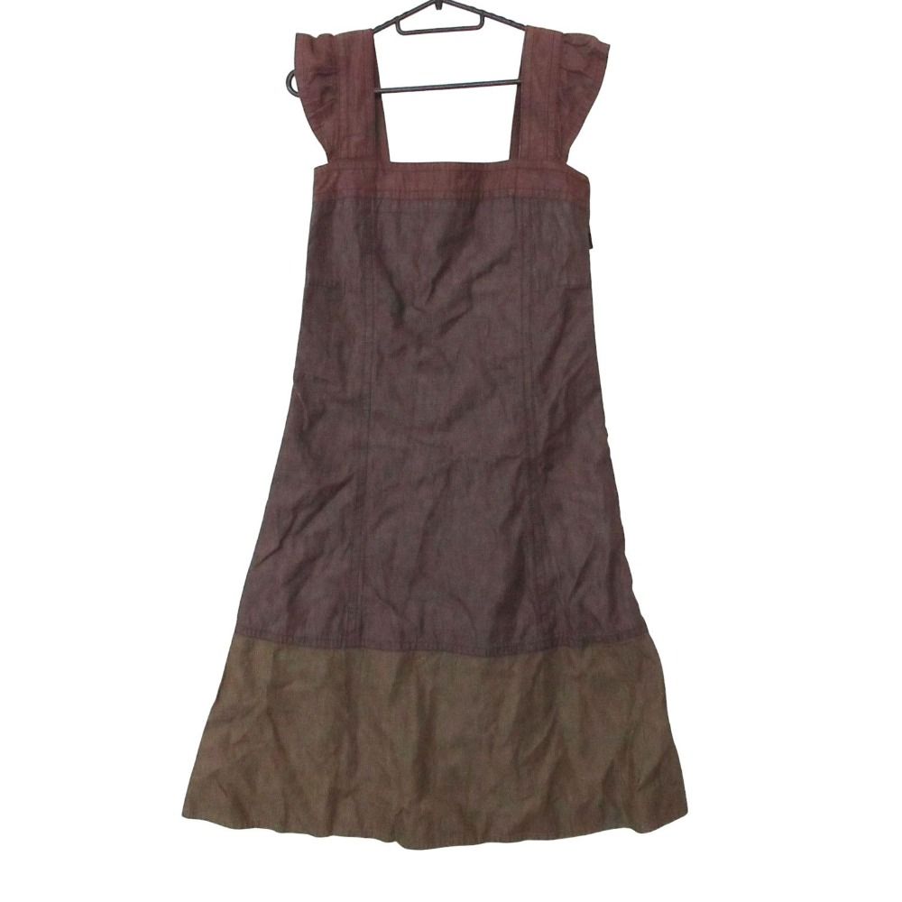 Louis Vuitton Dress Sleeveless Cotton Lami Bicolor Knee Length Burgundy Brown