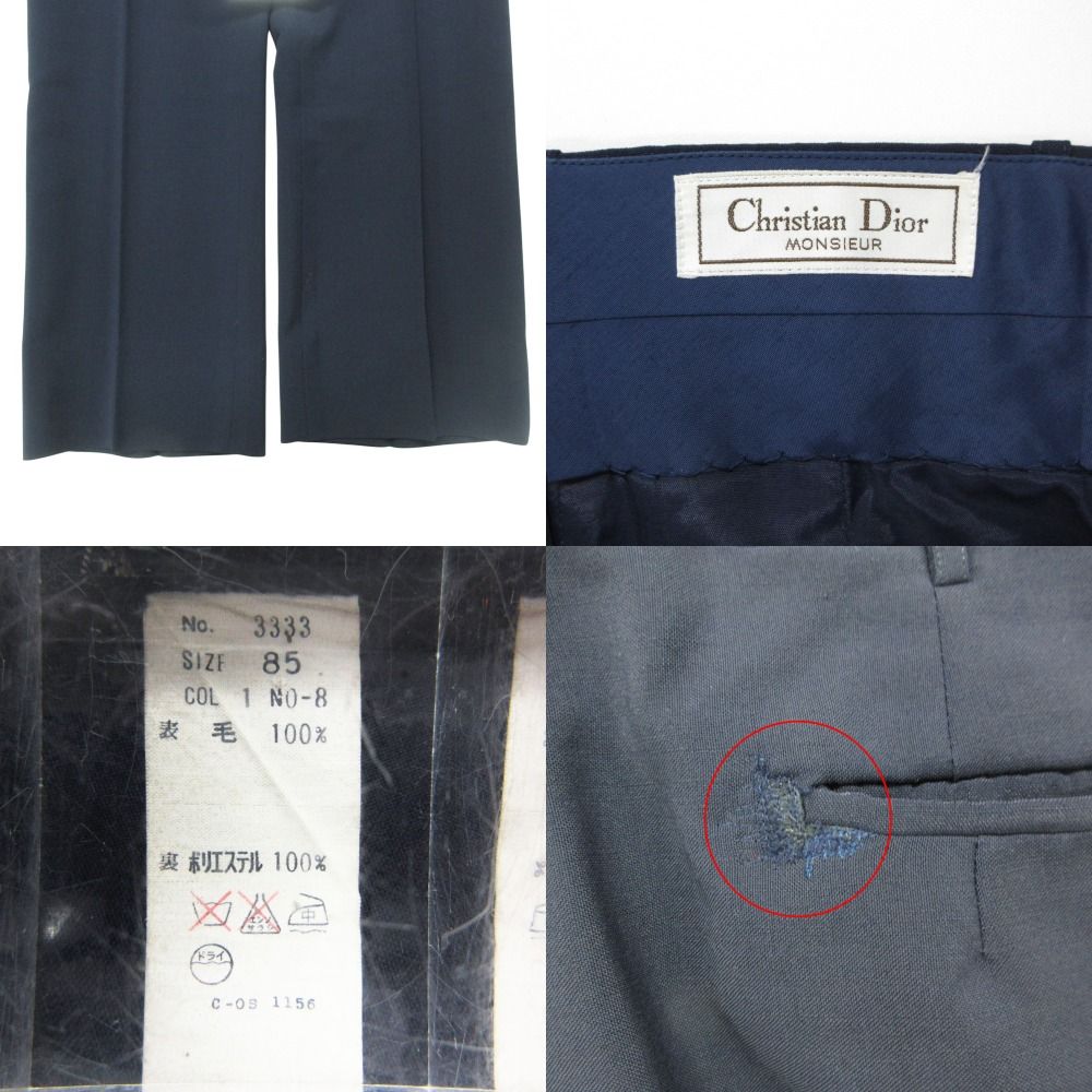 Dior Vintage Monsieur Suit Set Notch Lapel Blazer Trousers Pants Navy LL — view 8