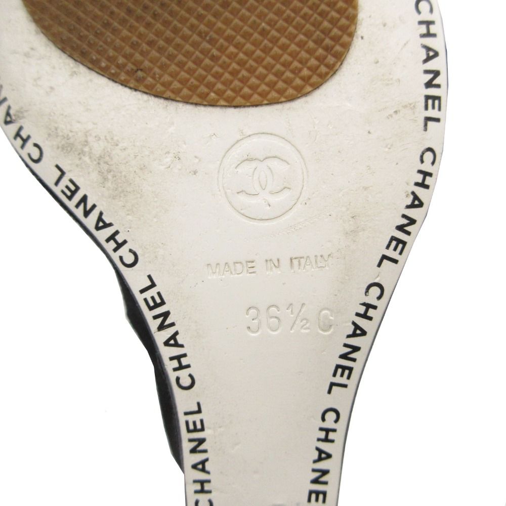 Chanel Long Boots Knee High Wedge Sole Suede CC Logo Cap Toe Shoes Black — view 9