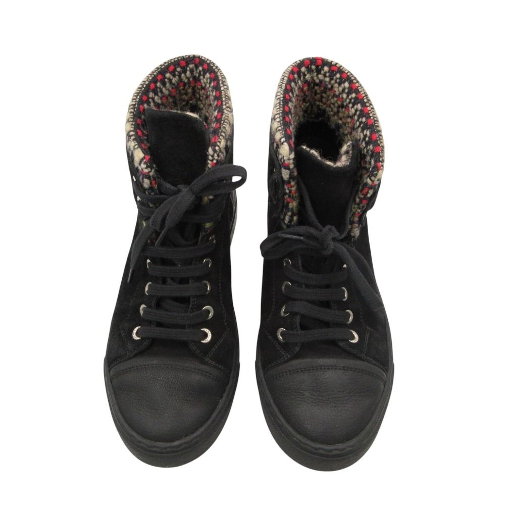 Chanel Sneakers Suede Tweed CC Logo High Cut Shoes Black — view 5