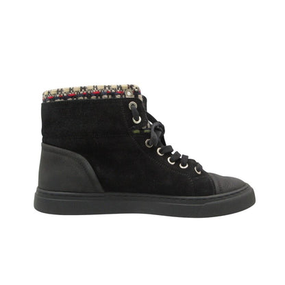 Chanel Sneakers Suede Tweed CC Logo High Cut Shoes Black — view 2