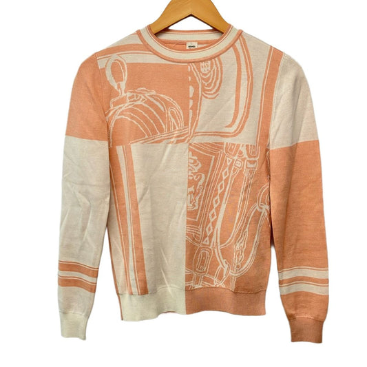 Hermes Long Sleeve Sweater 34 S Ivory Orange Silk