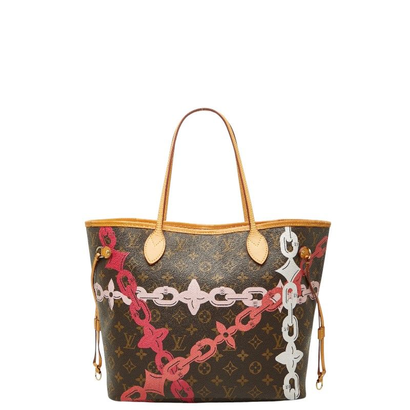 Louis Vuitton Monogram Bay Print Neverfull Tote Shoulder Bag Brown Pink Leather