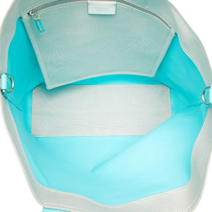 Tiffany & Co Weekend Tote Shoulder Bag 2-Way Ivory Blue Canvas Leather — view 8