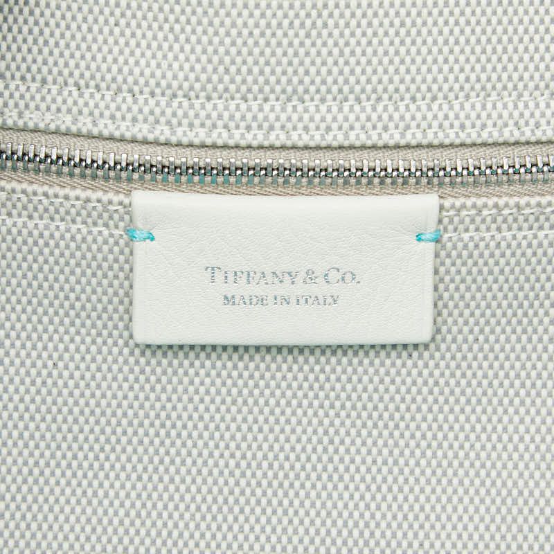 Tiffany & Co Weekend Tote Shoulder Bag 2-Way Ivory Blue Canvas Leather — view 9