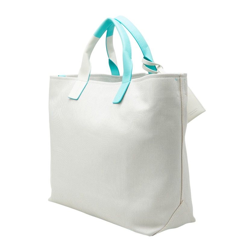 Tiffany & Co Weekend Tote Shoulder Bag 2-Way Ivory Blue Canvas Leather — view 2