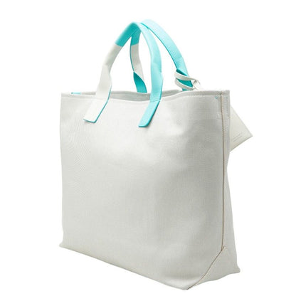 Tiffany & Co Weekend Tote Shoulder Bag 2-Way Ivory Blue Canvas Leather — view 2