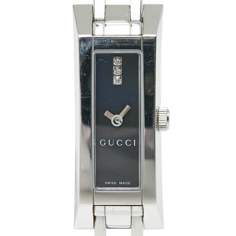 Gucci Square Diamond Logo Link Watch Black Silver Stainless Steel