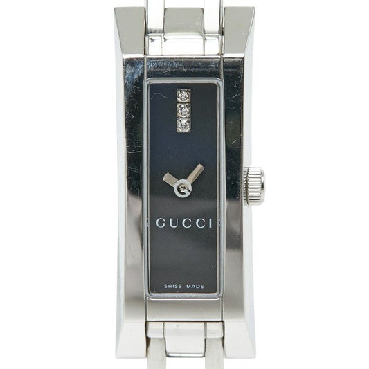Gucci Square Diamond Logo Link Watch Black Silver Stainless Steel