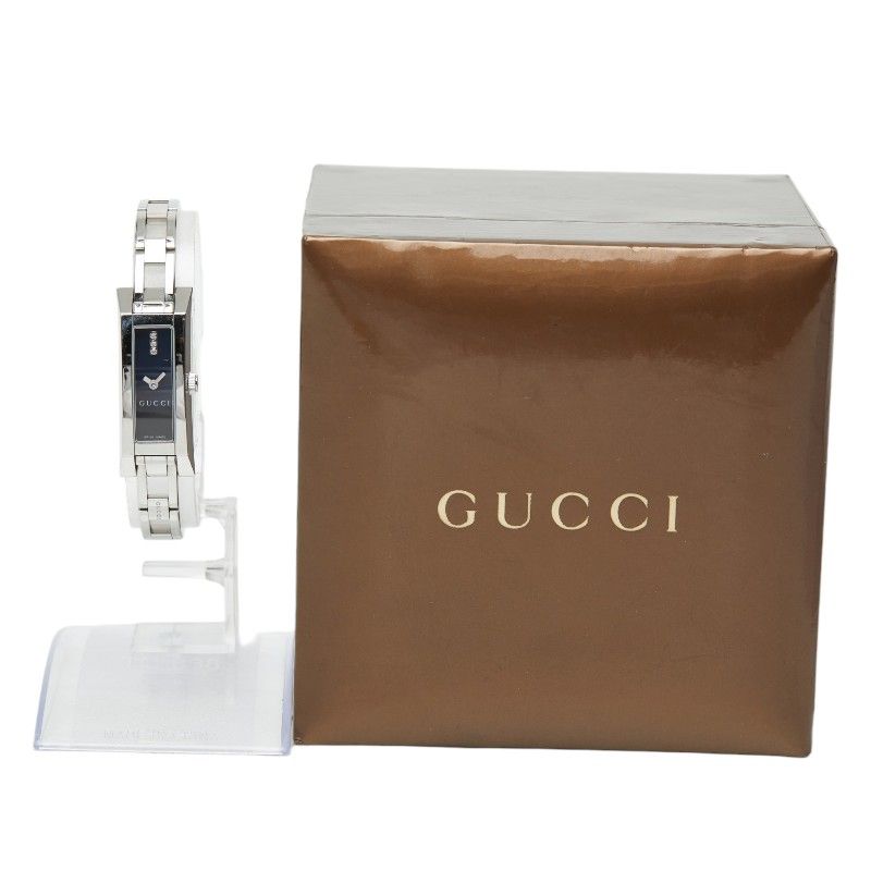 Gucci Square Diamond Logo Link Watch Black Silver Stainless Steel — view 8