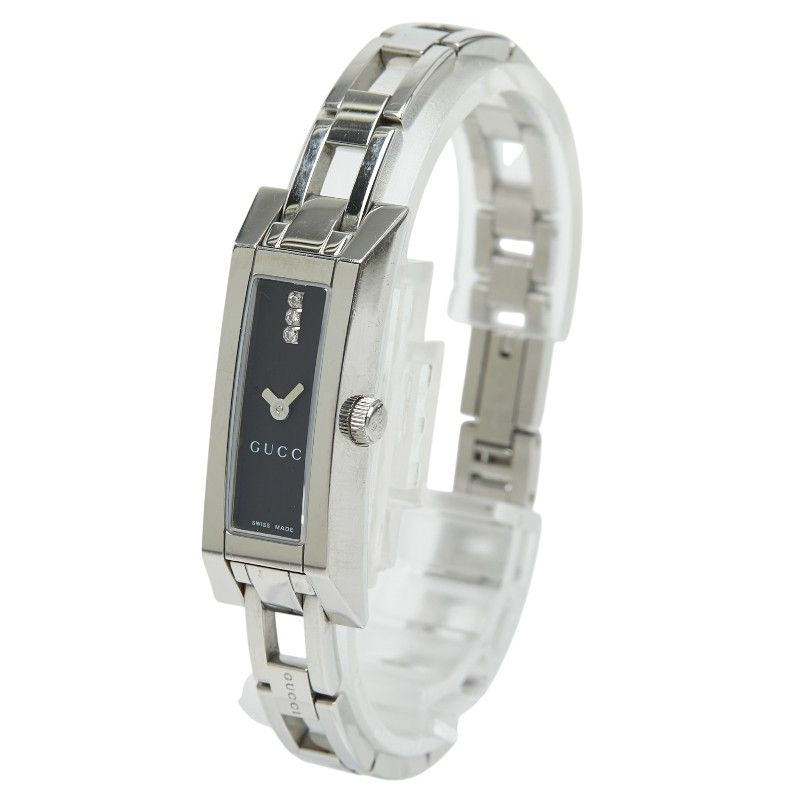 Gucci Square Diamond Logo Link Watch Black Silver Stainless Steel — view 2