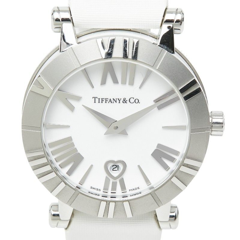 Tiffany & Co Atlas Heart Watch White Silver Stainless Steel Leather Nylon
