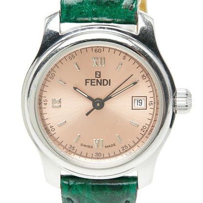 Fendi Orologi 3 Hand Watch Pink Silver Green Stainless Steel Leather