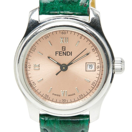 Fendi Orologi 3 Hand Watch Pink Silver Green Stainless Steel Leather