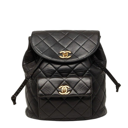 Chanel Quilted CC Logo Chain Backpack Black Lambskin