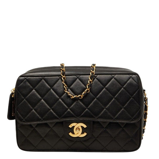 Chanel Quilted CC Logo Crossbody Chain Shoulder Bag Black Gold Lambskin