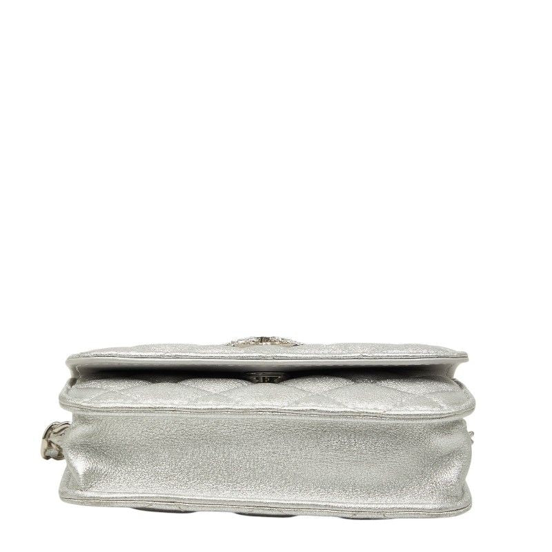 Chanel Mini Quilted CC Logo Chain Shoulder Bag Pochette Silver Leather — view 3